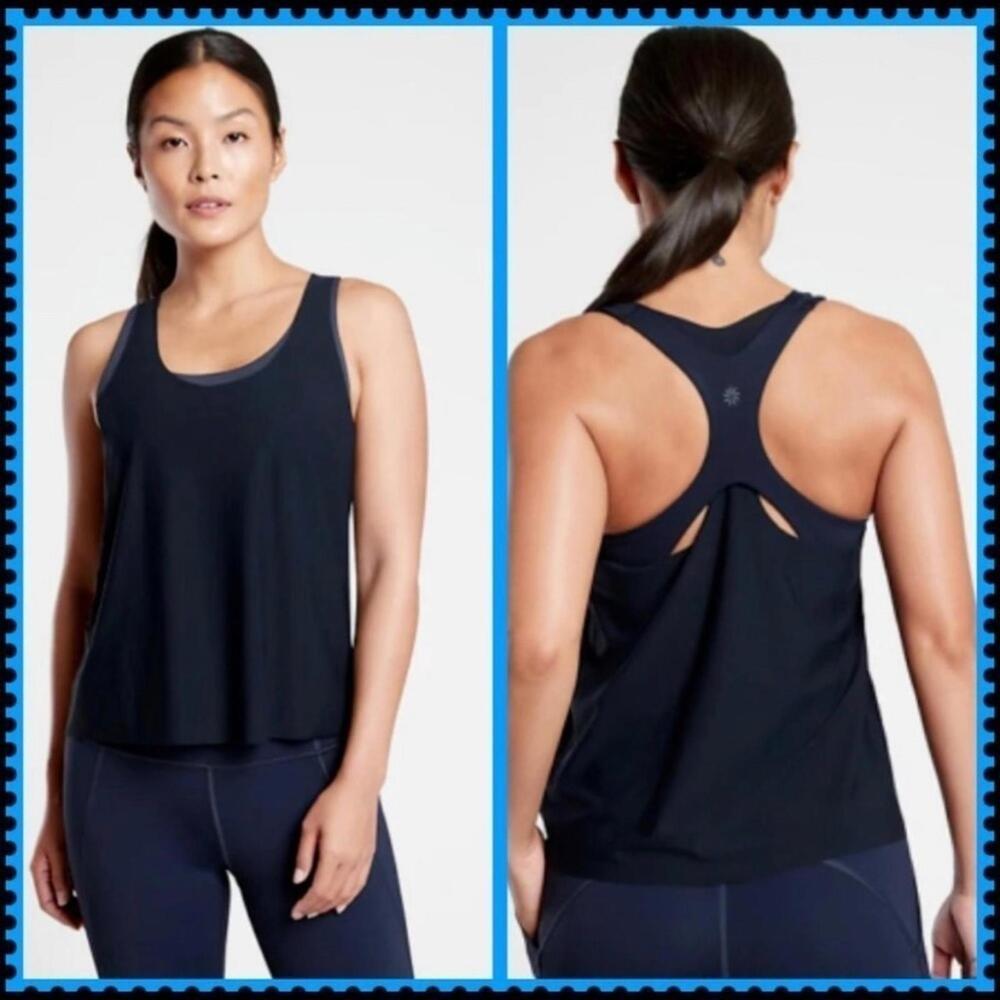 NWT $69 Athleta XS Navy‎ 2 In 1 Ultimate Support Supersonic Top W Built In Bra